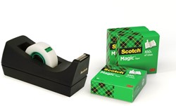 Plakbandhouder Scotch C38 zwart + 4rol magic tape 19mmx33m