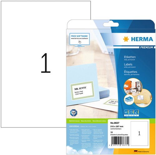 Etiket HERMA 8637 210x297mm A4 premium wit 10stuks