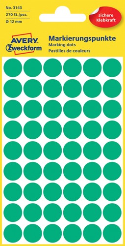 Etiket Avery Zweckform 3143 rond 12mm groen 270 etiketten