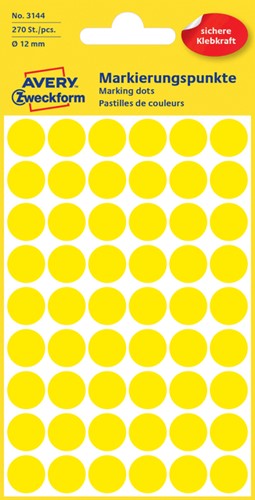 Etiket Avery Zweckform 3144 rond 12mm geel 270 etiketten