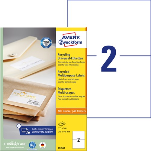 Etiket Avery Zweckform LR3655 210x148mm A5 recycled wit 200 etiketten-3