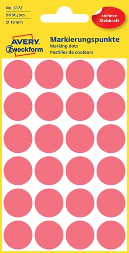 Etiket Avery Zweckform 3172 rond 18mm lichtrood 96 etiketten