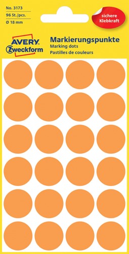 Etiket Avery Zweckform 3173 rond 18mm lichtoranje 96 etiketten