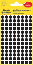 Etiket Avery Zweckform 3009 rond 8mm zwart 416 etiketten