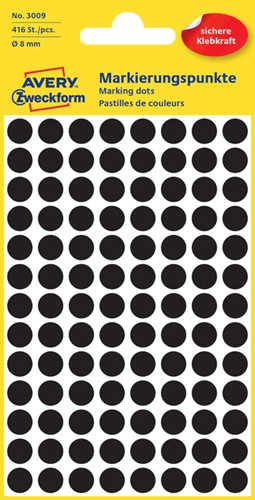 Etiket Avery Zweckform 3009 rond 8mm zwart 416 etiketten