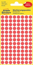 Etiket Avery Zweckform 3010 rond 8mm rood 416stuks
