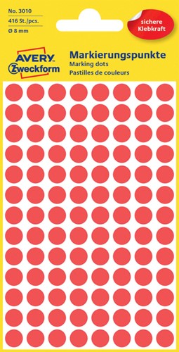 Etiket Avery Zweckform 3010 rond 8mm rood 416 etiketten