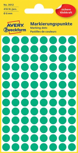 Etiket Avery Zweckform 3012 rond 8mm groen 416 etiketten