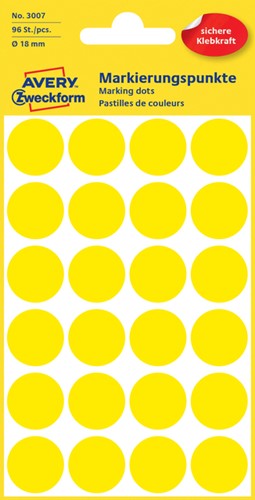 Etiket Avery Zweckform 3007 rond 18mm geel 96 etiketten