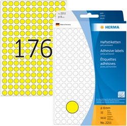 Etiket HERMA 2211 rond 8mm geel 5632stuks