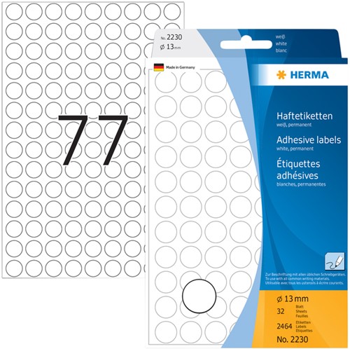 Etiket HERMA 2230 rond 13mm wit 2464stuks-2