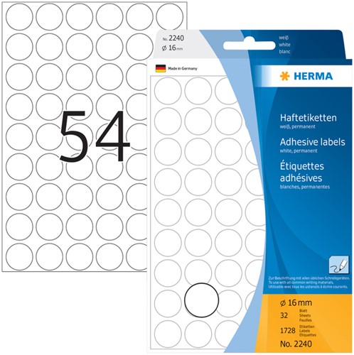 Etiket HERMA 2240 rond 16mm wit 1728stuks-2