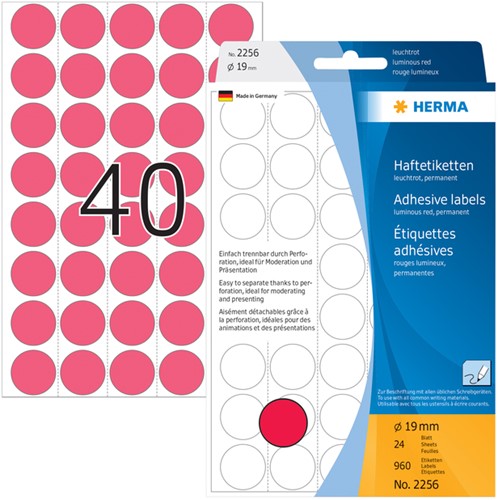 Etiket HERMA 2256 rond 19mm fluor rood 960stuks-1