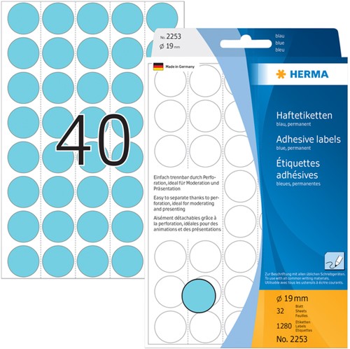Etiket HERMA 2253 rond 19mm blauw 1280stuks-1