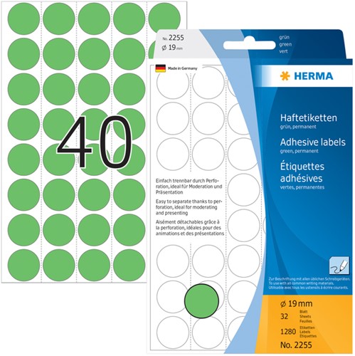 Etiket HERMA 2255 rond 19mm groen 1280stuks-1