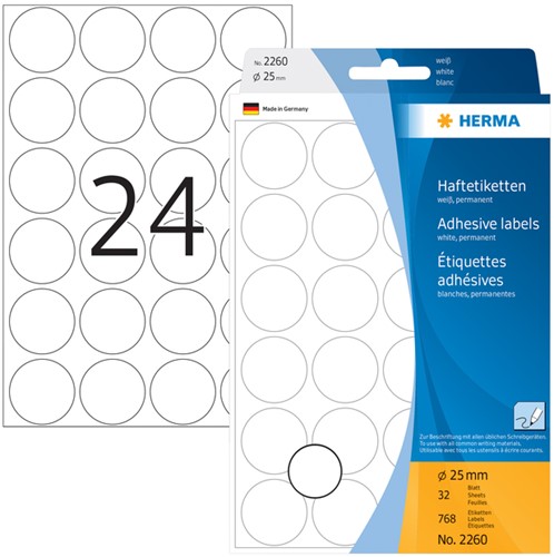 Etiket HERMA 2260 rond 25mm wit 768stuks-1