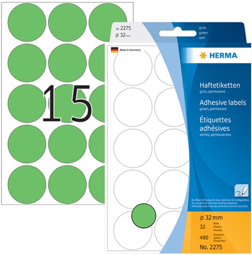 Etiket HERMA 2275 rond 32mm groen 480stuks-2