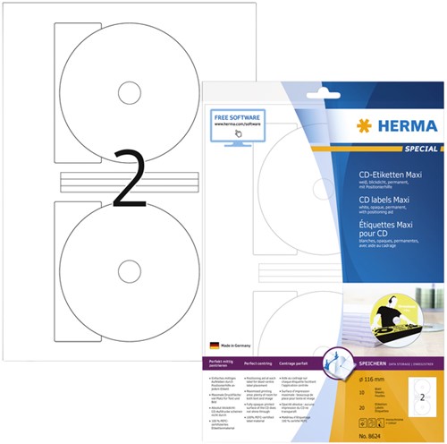 Etiket HERMA 8624 CD 116mm wit opaqua 20stuks