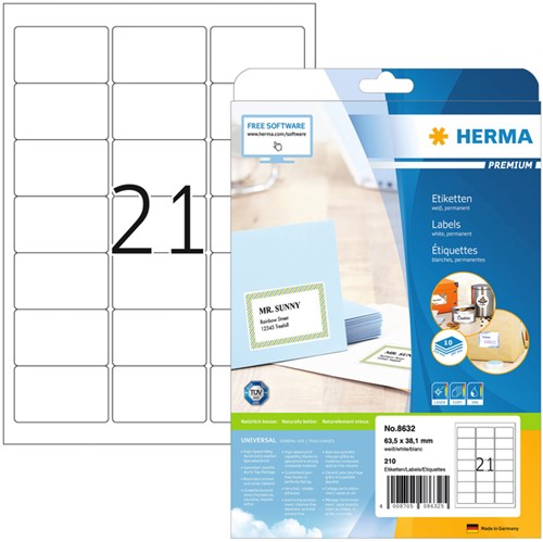 Etiket HERMA 8632 63.5x38.1mm premium wit 210stuks