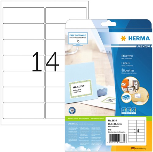 Etiket HERMA 8635 99.1x38.1mm premium wit 140stuks