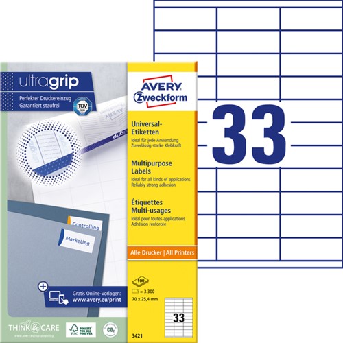 Etiket Avery Zweckform 3421 70x25.4mm wit 3300stuks-2