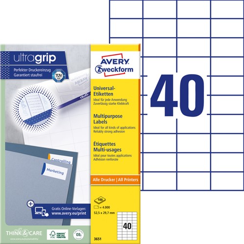 Etiket Avery Zweckform 3651 52.5x29.7mm wit 4000stuks-2