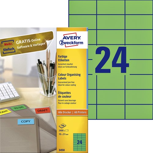 Etiket Avery Zweckform 3450 70x37mm groen 2400stuks