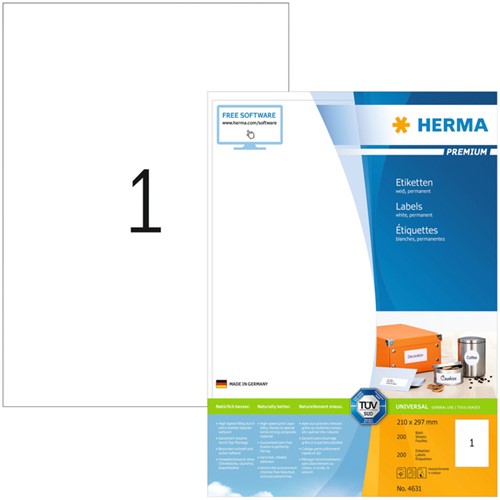 Etiket HERMA 4631 210x297mm A4 premium wit 200stuks