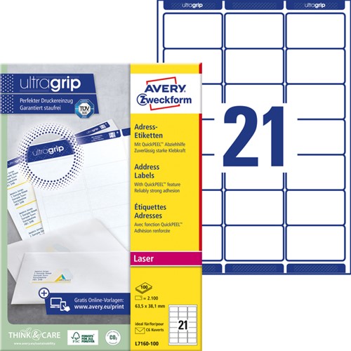Etiket Avery L7160-100 63.5x38.1mm wit 2100 etiketten-2