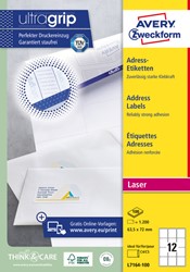 Etiket Avery L7164-100 63.5x72mm wit 1200 etiketten