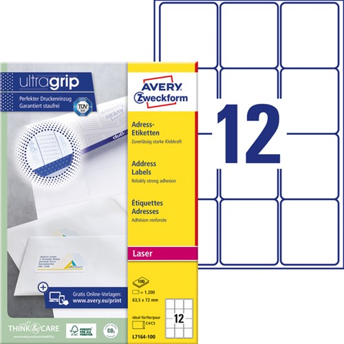 Etiket Avery L7164-100 63.5x72mm wit 1200 etiketten-2