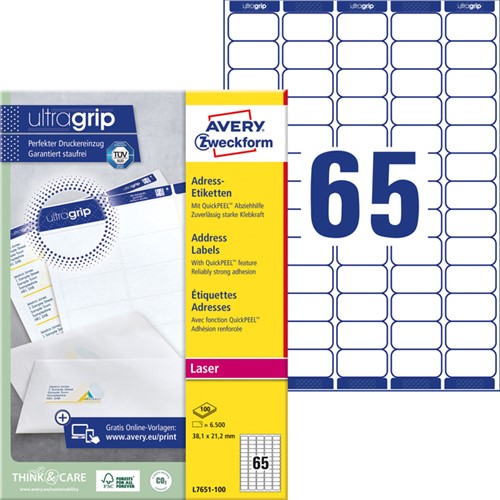 Etiket Avery L7651-100 38.1x21.2mm wit 6500 etiketten-2