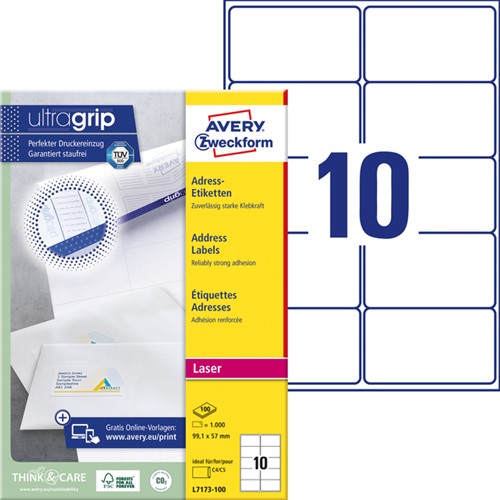 Etiket Avery L7173-100 99.1x57mm wit 1000 etiketten-2