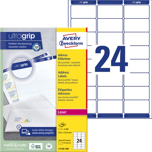 Etiket Avery L7159-100 63.5x33.9mm wit 2400 etiketten-2