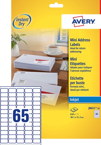 Etiket Avery J8651-10 38.1x21.2mm wit 650stuks