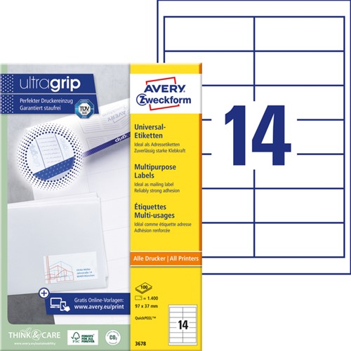 Etiket Avery Zweckform 3678 97x37mm wit 1400 etiketten-2