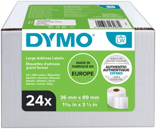 Etiket Dymo labelwriter 13187 36mmx89mm adres doos à 24 rol à 260 stuks-2