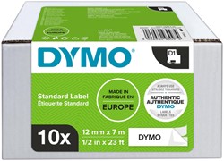 Labeltape Dymo 45013 D1 12mmx7m zwart op wit 10rol