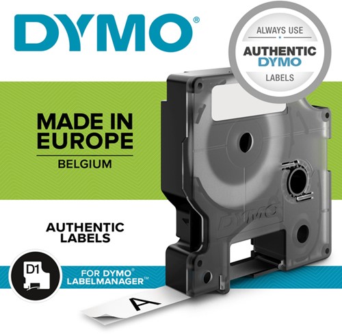 Labeltape Dymo D1 45013 12mmx7m polyester zwart op wit doos à 10 stuks-1