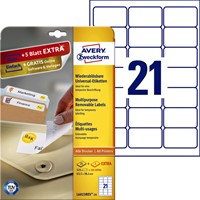 Etiket Avery Zweckform L6023REV-25 63.5x38.1mm afneembaar wit 525stuks