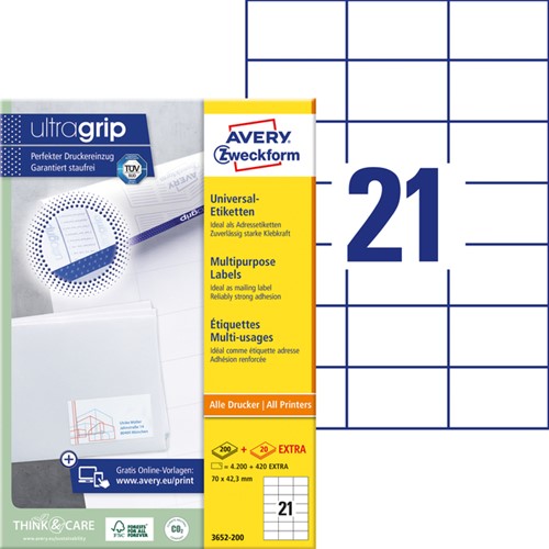 Etiket Avery Zweckform 3652-200 70x42.3mm wit 4200stuks-2