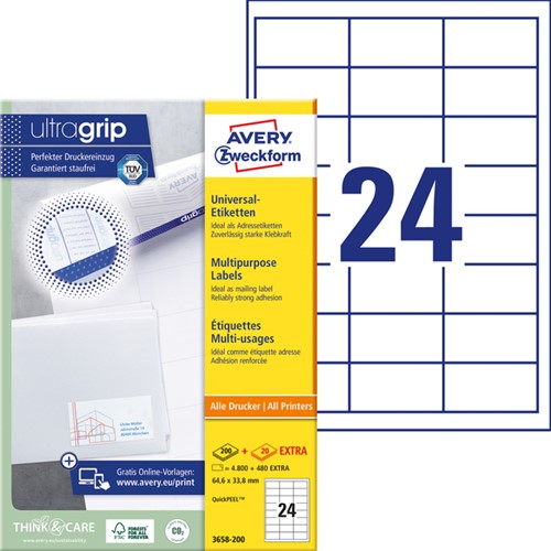 Etiket Avery Zweckform 3658 64.6x33.8mm wit 4800stuks-2