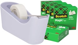 Plakbandhouder Scotch C18 lavendel + 6rol magic tape 19mmx33m
