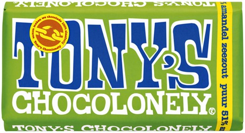 Chocolade Tony's Chocolonely puur amandel zeezout reep 180gr