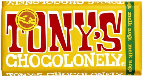 Chocolade Tony's Chocolonely melk noga reep 180gr