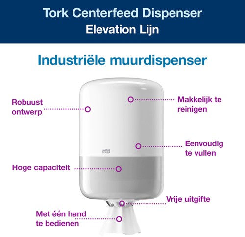 Poetspapierdispenser Tork M2 Elevation wit 559000-2