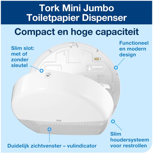 Toiletpapierdispenser Tork Mini Jumbo T2 Elevation wit 555000-2