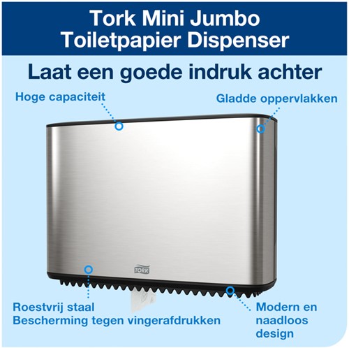 Toiletpapierdispenser Tork Image Lijn Mini jumborol T2 Image-Gesloten- rvs 460006-2