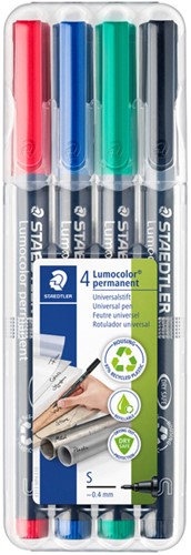 Viltstift Staedtler Lumocolor 313 permanent S set à 4 stuks assorti