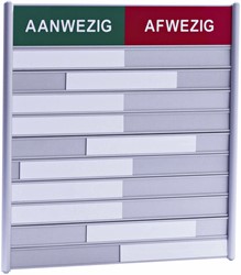 Aan- afwezigheidsbord voor 10 namen